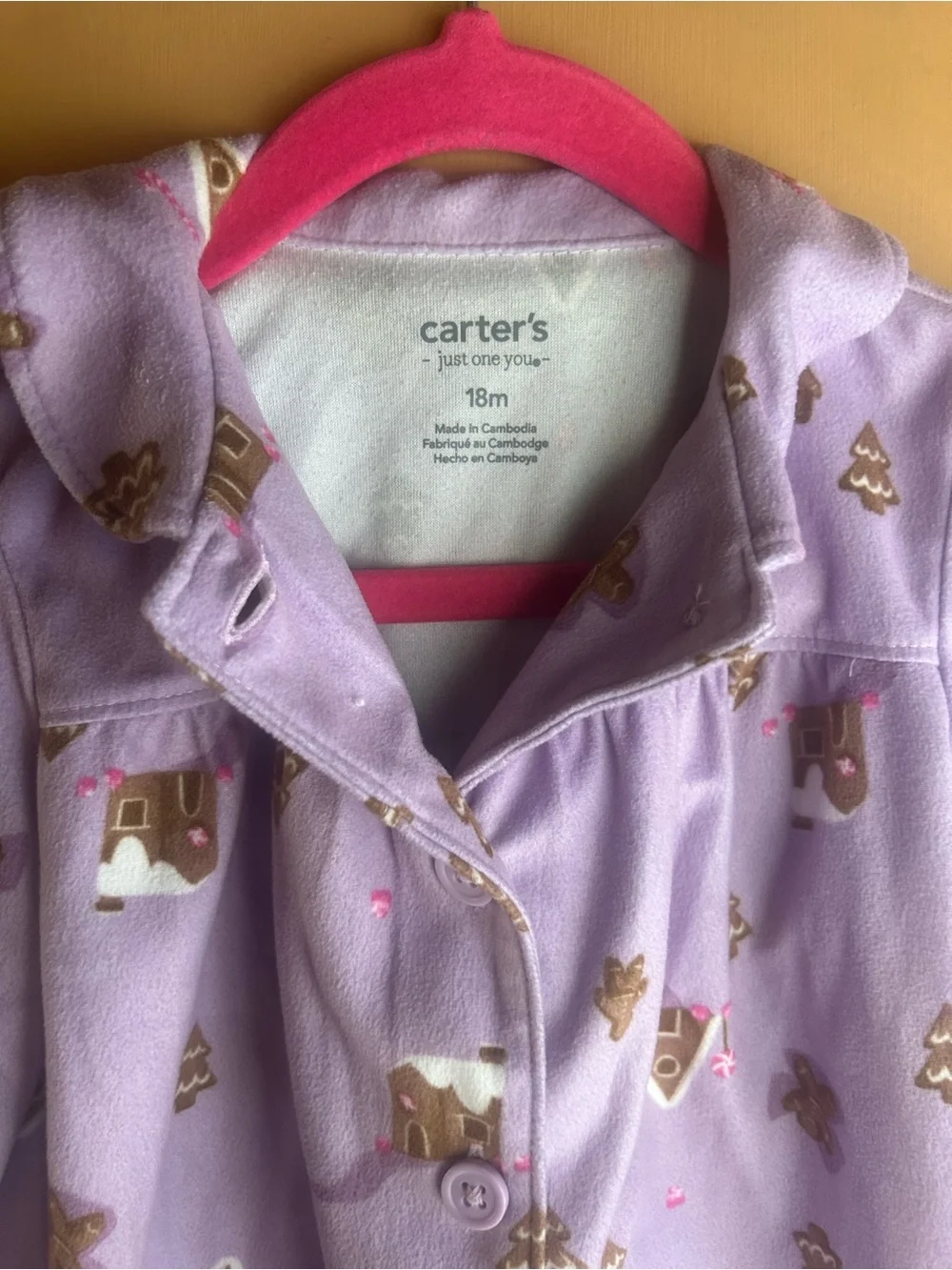 Carter's Lavender Girls' Two-Piece Pajama Set with Gingerbread House Print